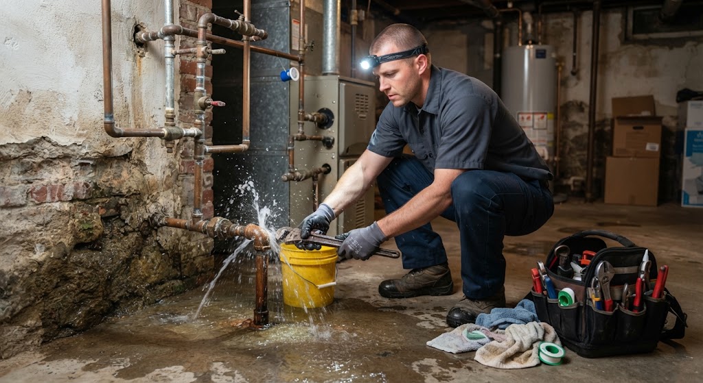 Non-invasive leak detection equipment scanning a floor
